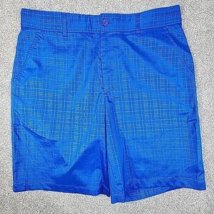 Greg Norman Athletic Golf Shorts Men 34 Blue Performance Check Plaid Pattern